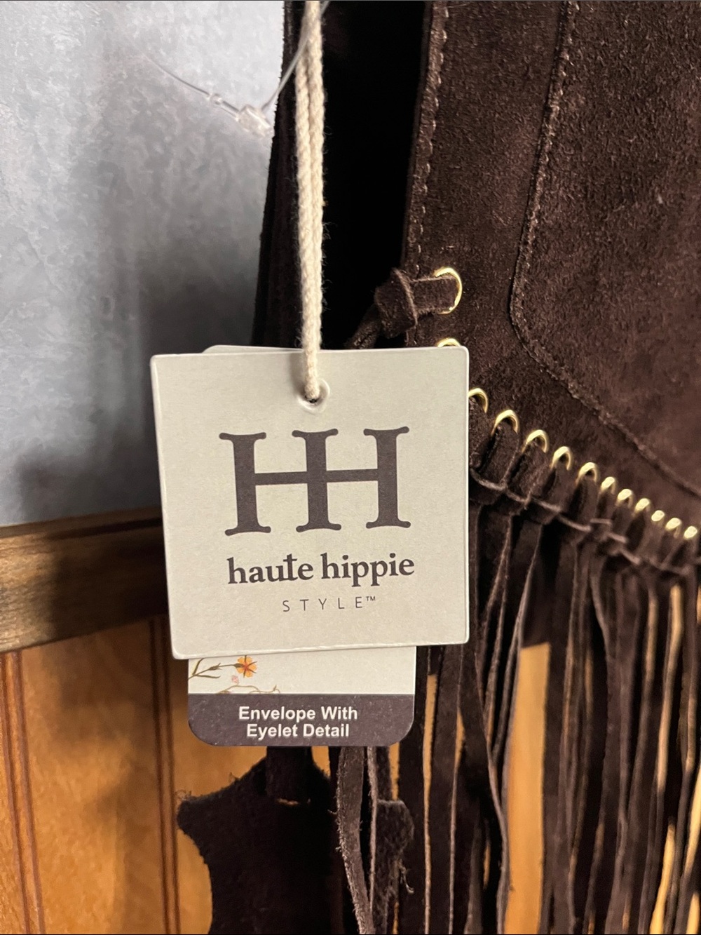 Haute Hippie Dark Brown Suede Envelope with Eyelet Detail 100% Suede NWT - Picture 2 of 15